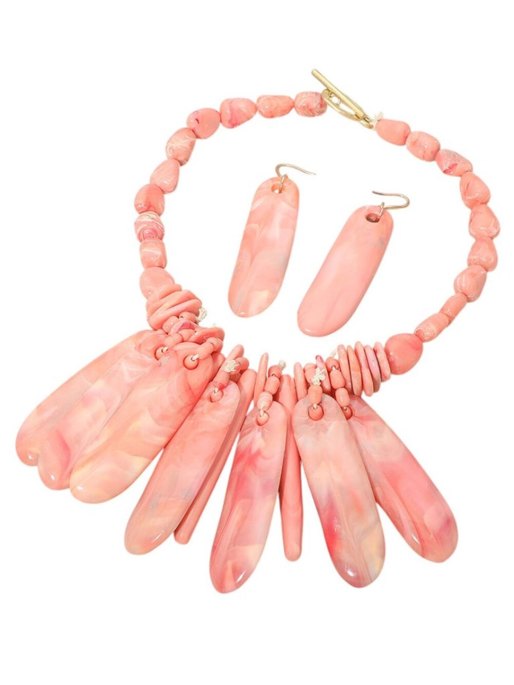 Tigerstars Bold Pink Resin Bar Fringe Statement Toggle Necklace